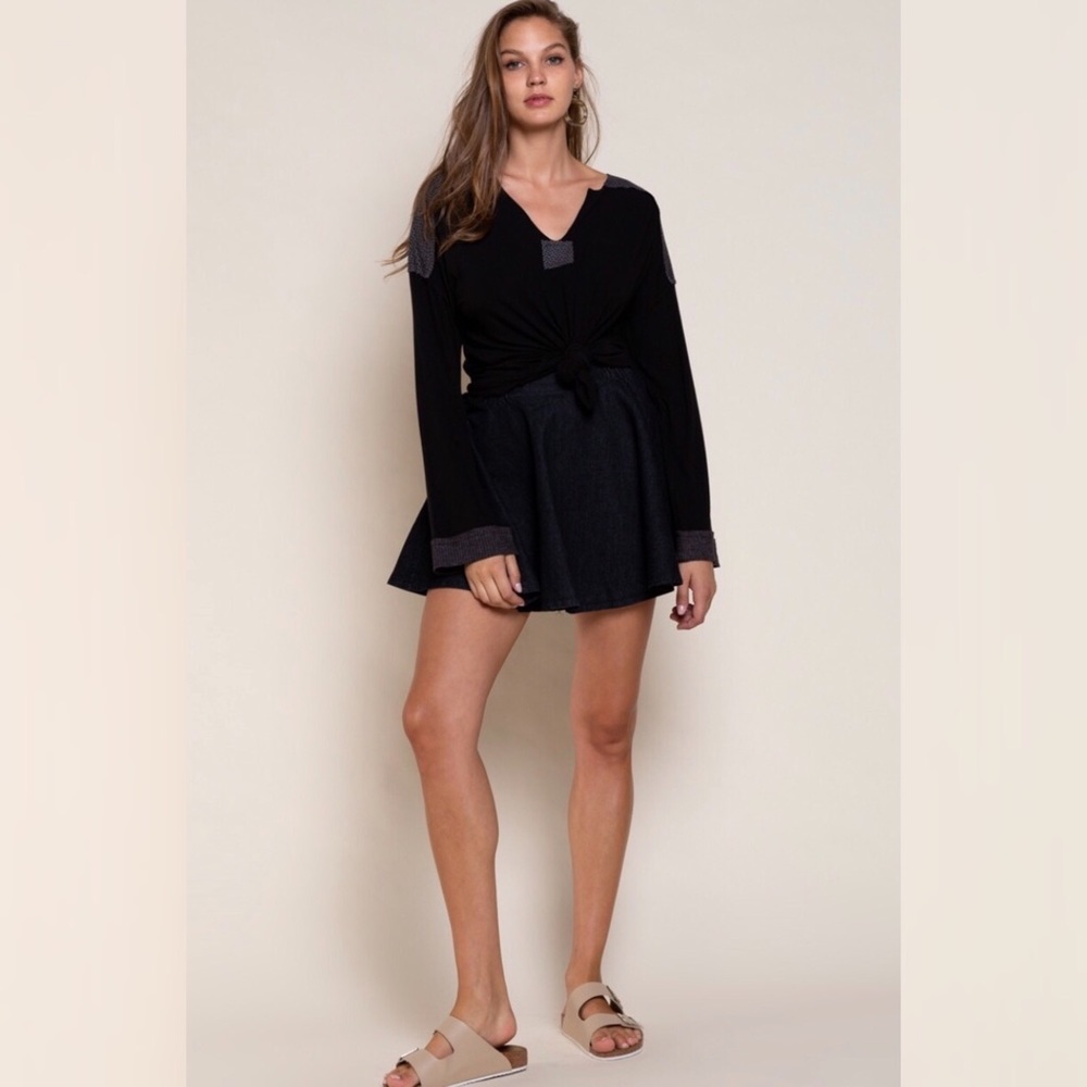 🔥SALE POL Black Denim Full Circle Flare Skirt - Picture 2 of 7